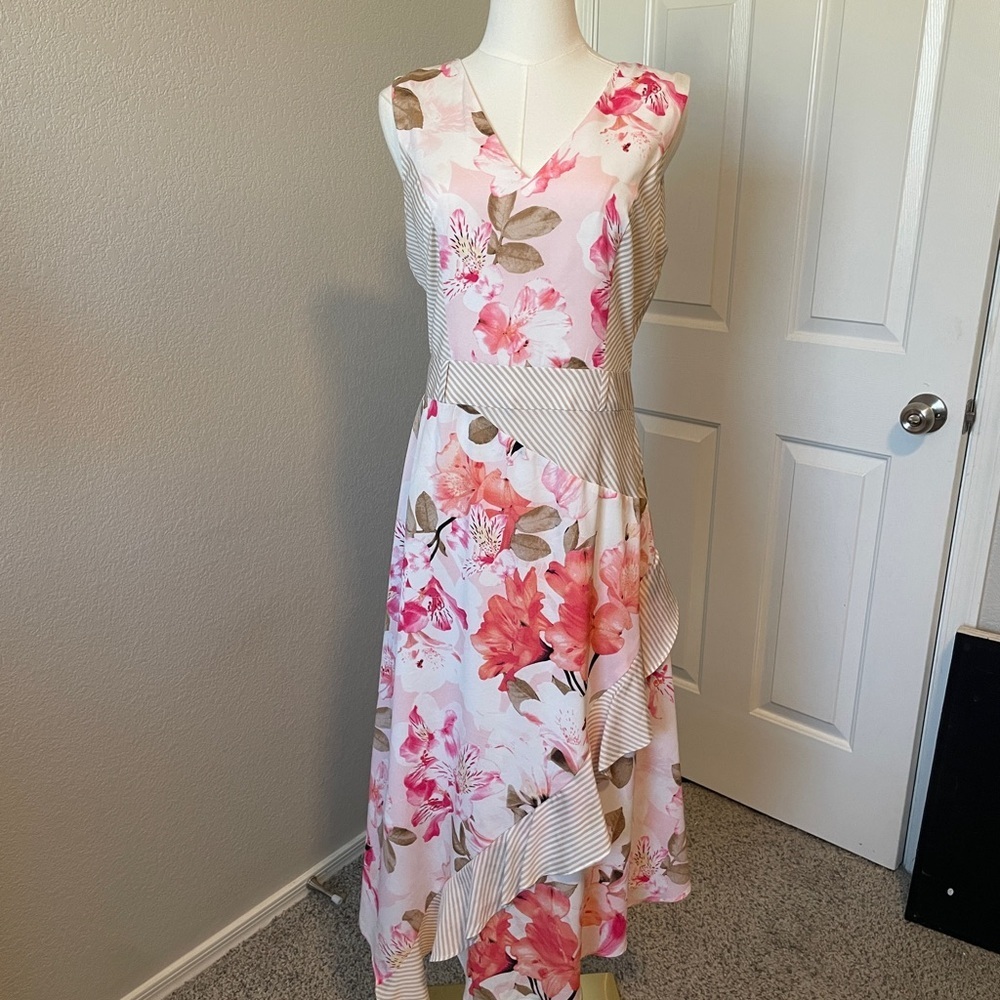 Calvin Klein Pink and Cream Asymmetrical Dress